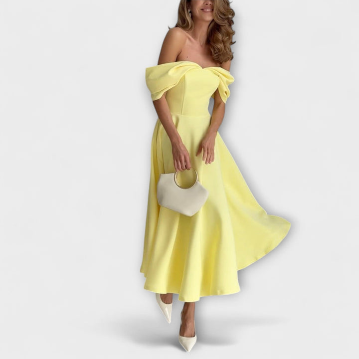 Romy - Chic off-the-shoulder maxi šaty s drapováním