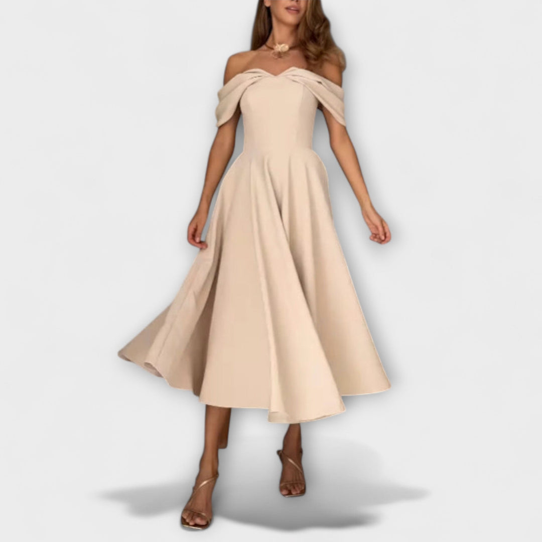 Romy - Chic off-the-shoulder maxi šaty s drapováním