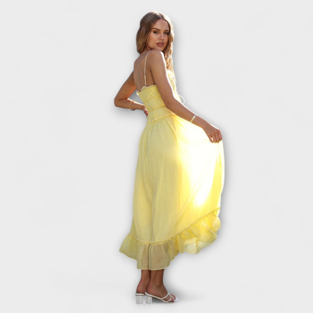 Celine - Midi šaty bez rukávů s volánkovým lemem