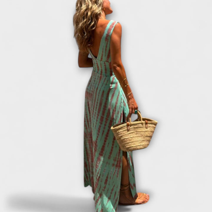 Ella - Eleanor Tie-Dye Výřez Šaty s Rozparky