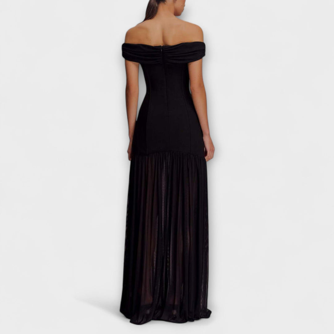 Maelie - Elegantní bezramínková bodycon maxi šaty s květinovými ozdobami