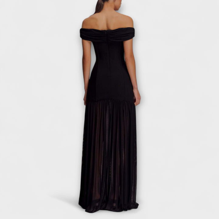 Maelie - Elegantní bezramínková bodycon maxi šaty s květinovými ozdobami