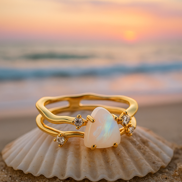 Azure | 925 Stříbrný prsten s měsíčním kamenem a zlatými akcenty