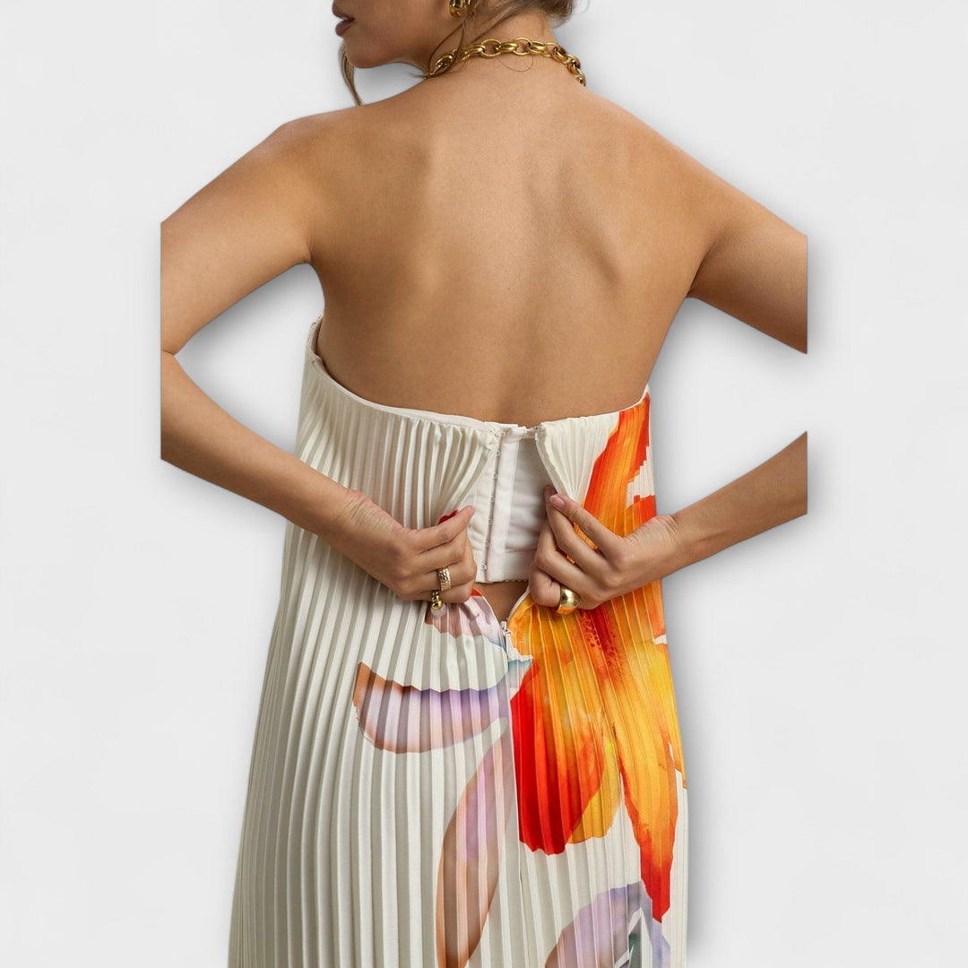 Michelle - Maxi šaty Sweetheart v oranžové květinové