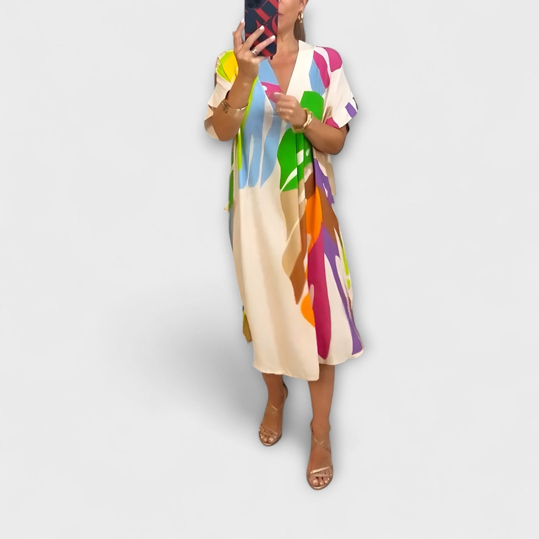 Roos - Ležérní šaty s barevným potiskem listů