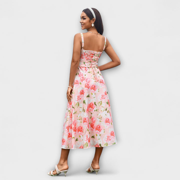 Naděje - Růžový top šaty s detailem rozparku