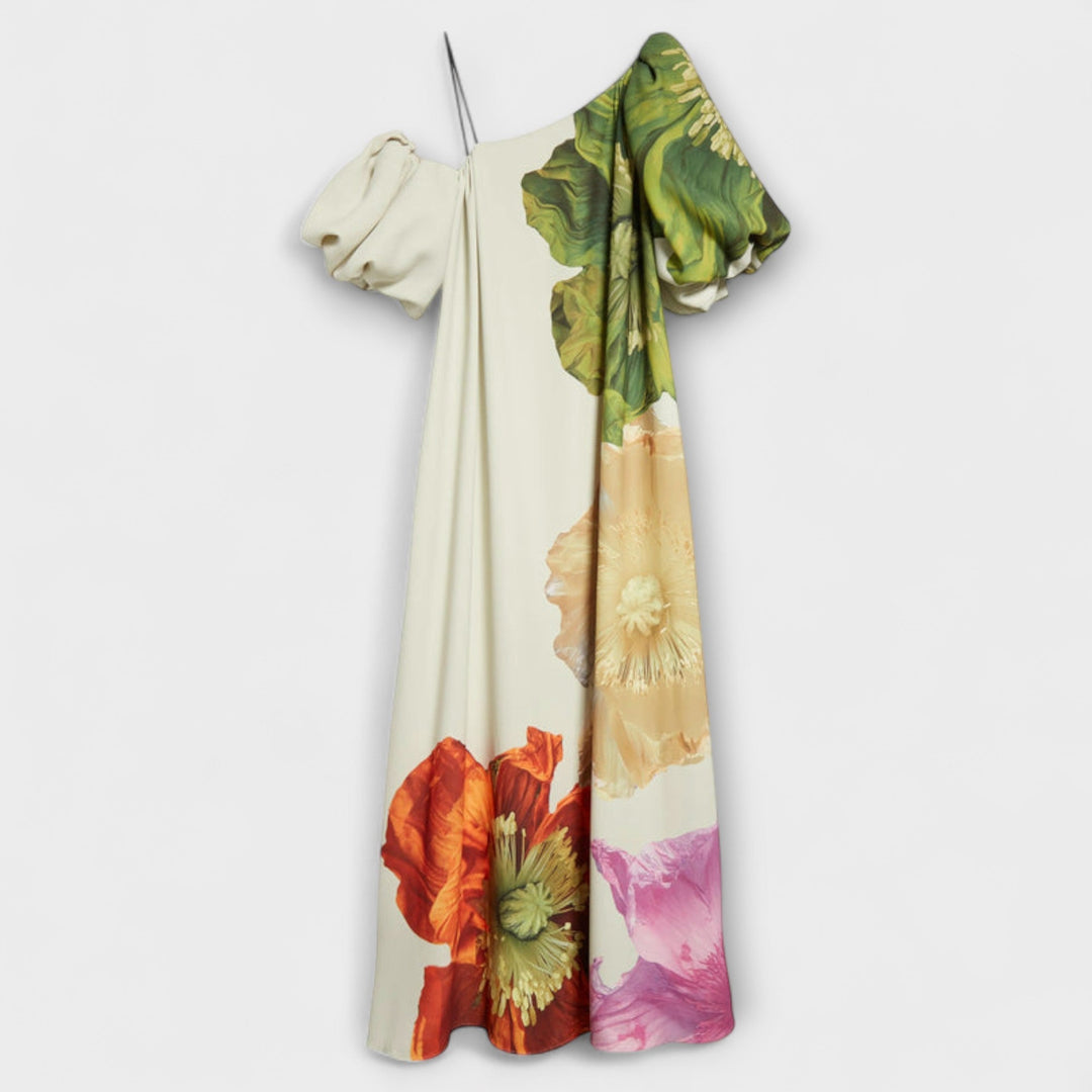Melodie - Asymetrické květinové maxi šaty