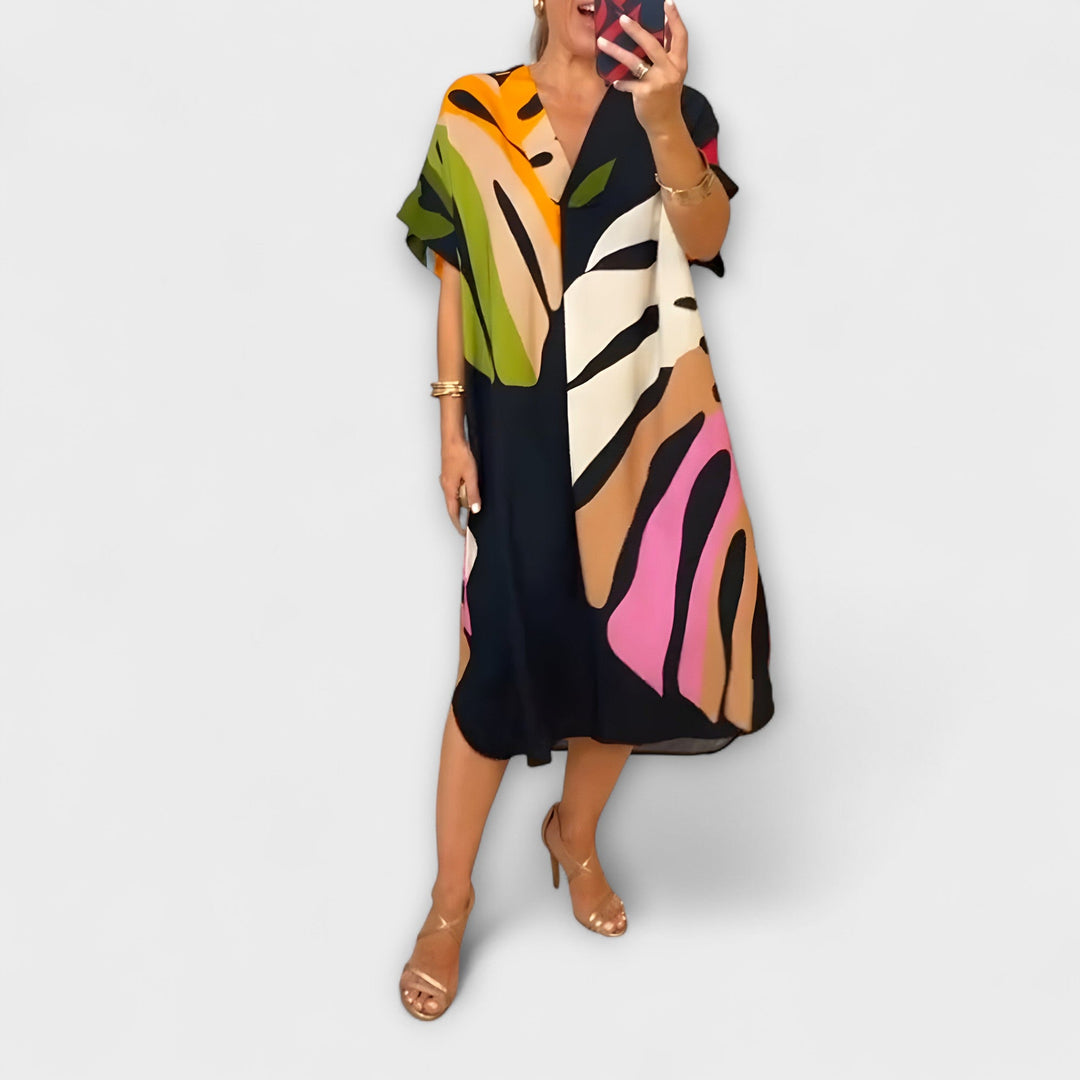 Roos - Ležérní šaty s barevným potiskem listů